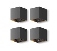 CALEX Falerna Applique Murale Extérieure Rechargeable, Lot de 4, Lampe à Piles, Éclairage Haut et Bas, Étanche IP44, Variable, Noir