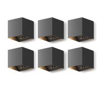 CALEX Falerna Applique Murale Extérieure Rechargeable, Lot de 6, Lampe à Piles, Éclairage Haut et Bas, Étanche IP44, Variable, Noir