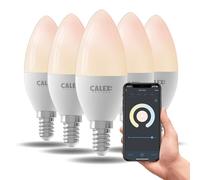 CALEX Lampe LED Intelligente - Lot de 5 - E14 - Ampoule LED WiFi en forme de bougie - Lumière blanc chaud - Fonctionne avec l'application, Amazon Alexa et Google Home - 5W