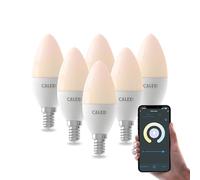 CALEX Lampe LED Intelligente - Lot de 6, E14, Ampoule LED WiFi en forme de bougie, Lumière blanc chaud, Fonctionne avec l'application, Amazon Alexa et Google Home - 5W