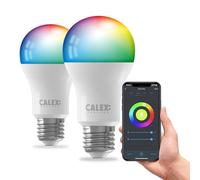 CALEX Lot de 2 Smart Ampoules LED A60 E27 RGB CCT WiFi, 806lm, 9,4W, Alexa/Google/Siri, 16M couleurs, blancs 2200-4000K, dimmable, musique, scénarios, sans pont, WiFi 2.4GHz