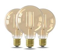 CALEX Lot de 3 Ampoules LED Filament Droit E27, Source lumineuse Vintage, Dorée, Globe Rétro G95, Lumière blanche chaude dimmable 2100K, 4,5W 470 Lumens