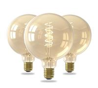CALEX Lot de 3 Ampoules LED Filament Spirale E27, Source lumineuse Vintage, Dorée, Globe Rétro G125, Lumière blanche chaude dimmable 2100K, 3,8W 250 Lumens
