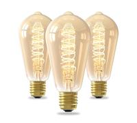 CALEX Lot de 3 Ampoules LED Filament Spirale E27, Source lumineuse Vintage Rustique, Dorée, Edison Rétro ST64, Lumière blanche chaude dimmable 2100K, 3,8W 250 Lumens
