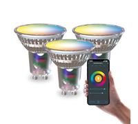 CALEX Lot de 3 Smart Ampoule LED GU10 RGB CCT WiFi, 345lm, 4,9W, Alexa/Google/Siri, 16M couleurs, blancs 2200-4000K, dimmable, musique, scénarios, sans pont, WiFi 2.4GHz