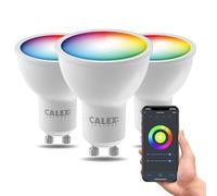 CALEX Lot de 3 Smart Ampoules LED GU10 RGB CCT WiFi, 345lm, 4,9W, Alexa/Google/Siri, 16M couleurs, blancs 2200-4000K, dimmable, musique, scénarios, sans pont, WiFi 2.4GHz