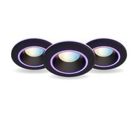 CALEX Lot de 3 Spots LED Encastrés Halo WiFi, anneau RGB, 6,5W 340lm, Alexa/Google/Siri, Noir, Blancs 2700-6500K, Dimmable