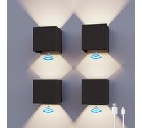 CALEX Lot de 4 Appliques LED Rechargeables, Bidirectionnelles, Blanc Chaud, Sans Câble, Détecteur de Mouvement, Noir