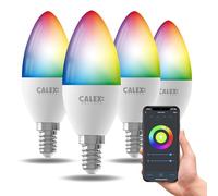 CALEX Lot de 4 Smart Ampoules LED Flamme B35 E14 RGB CCT WiFi, 470lm, 4,9W, Alexa/Google/Siri, 16M couleurs, blancs 2200-4000K, dimmable, musique, scénarios, sans pont, WiFi 2.4GHz