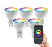CALEX Lot de 5 Smart Ampoules LED GU10 RGB CCT WiFi, 345lm, 4,9W, Alexa/Google/Siri, 16M couleurs, blancs 2200-4000K, dimmable, musique, scénarios, sans pont, WiFi 2.4GHz