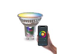 CALEX Smart Ampoule LED GU10 RGB CCT WiFi, 345lm, 4,9W, Alexa/Google/Siri, 16M couleurs, blancs 2200-4000K, dimmable, musique, scénarios, sans pont, WiFi 2.4GHz