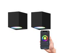 CALEX Smart Applique Murale connectée Lot de 2 - WiFi GU10, Contrôlable via App, Compatible Alexa, Google Home et raccourcis Siri, Couleurs RGB et blancs ajustables, Intérieur/Extérieur IP54, Noir
