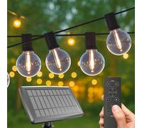 CALEX Vista Guirlande Solaire 10 m/33 pi, Éclairage LED de Jardin, 20 Ampoules, Guirlande Étanche IP44, Éclairage Chaleureux, Télécommande Incluse