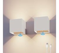 CALEX Volterra Applique Murale Cube Rechargeable, Lot de 2 - Éclairage Haut et Bas à Piles, Utilisation Intérieure et Extérieure, Étanche, Sans Fil, Détecteur de Mouvement, Blanc