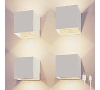 CALEX Volterra Applique Murale Cube Rechargeable, Lot de 4 - Éclairage Haut et Bas à Piles, Utilisation Intérieure et Extérieure, Étanche, Sans Fil, Détecteur de Mouvement, Blanc
