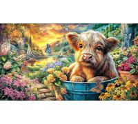 Calf-Among-Sunflowers-at-Sunset Puzzle pour Adultes et Enfants 1000 pièces Papier recyclé Puzzle Jeux éducatifs pour activité Maison & Cadeau Amusant Idée Cadeau Parfaite 38x26/1000 pièces