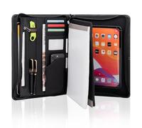 Calfinder Conférencier en cuir avec fermeture éclair A4, porte-documents avec porte-bloc A4, organiseur professionnel, porte-tablette pour iPad Pro 12.9 (2018/2020/2021), cadeau pour homme et femme