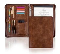 Calfinder Porte-documents marron avec fermeture éclair, classeur à 3 anneaux, pour homme et femme, organiseur de documents en cuir pour CV, bureau et voyage, support juridique pour entretien