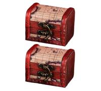 CALFOVERA 2 boîte à Bijoux en Bois Rétro avec Fermoir Motif Carte 8 x 6.5 x 6cm Style Cerise Coffre au Trésor Vintage Rangement pour Bijoux Décoration Cadeau