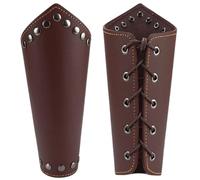 CALFOVERA 2 Brassard en Cuir PU Ajustable Style Médiéval Gantelets de Chevalier Renaissance Bracelets de Poignet Vikings Vintage pour Cosplay et Halloween pour Hommes et Femmes (Marron Foncé)
