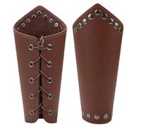 CALFOVERA 2 gantelet Médiéval en Cuir PU Style Chevalier Ajustable Style Viking Manchette Vintage Idéal pour Cosplay et Halloween (Marron)