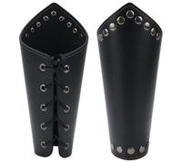 CALFOVERA 2 pièce de Protège Bras Médiévaux en Cuir PU Brassards Vikings Ajustables Gantelets de Chevalier Renaissance Bracelets de Poignet Vintage pour Cosplay et Halloween Hommes et Femmes (Noir)