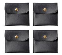 CALFOVERA 5 Pochette de Voyage en Cuir PU Noir pour Bijoux Petit Rouge à Lèvres Pochette de Rangement avec Bouton Pression pour Boucles d'oreilles Colliers Bracelets Bagues Cadeau pour Femme