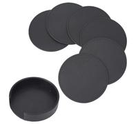 CALFOVERA 6 Dessous de Verre Rond en Cuir PU de 10cm pour Boissons Porte Gobelets Ronds en Cuir Noir Protection Anti Déversement Tapis de Table Coussinets Isolants Thermiques Antidérapants Faits