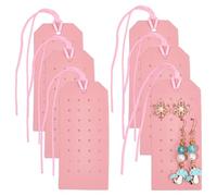 CALFOVERA 6 présentoir Rectangulaire à 32 Trous en Cuir PU Organiseur de Boucles d'oreilles de 4.3x2.2(6) cm avec Cordon pour Ranger Vos Bijoux de Voyage (Rose)