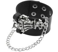 CALFOVERA Bracelet Manchette Large en Cuir pour Homme Motif Tête de Mort Style Punk Rock Gothique avec Chaîne Noire Ajustable Idéal pour Les Motards et Les Déguisements d'halloween.