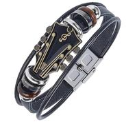 CALFOVERA Bracelet Manchette Multicouche en Cuir Synthétique Style Punk Rock Guitare Rétro Noire Ethnique Tribal Empilable Tressé pour Homme Passionné de Musique Cadeau