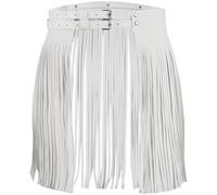 CALFOVERA Ceinture à Franges en Cuir PU Blanc pour Jupe Style Punk Occidental Large Ceinture à Pompons en Cuir Style Vintage Style Gitane Gothique pour Fête Rave pour Femme Costume de Danse Rocker