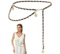 CALFOVERA Ceinture en Cuir PU Noir et Doré Tressé avec Pendentif Fleur de 1.03 m Fine et Ajustable Idéale pour Robes Pantalons Gilets et Jeans.