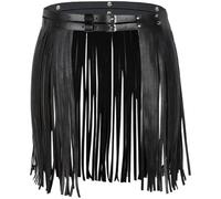 CALFOVERA Ceinture Large à Pompons en Cuir PU pour Femme Style Western Punk Noir à Franges Style Vintage Style Gitane Gothique pour Soirée Rave Rock Danse Costume Tenue pour Femme