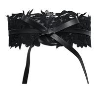 CALFOVERA Ceinture Obi Bowknot large en dentelle pour femmes Ceinture avec Lacets et Attaches Nœud Papillon et Dentelle Corset Synthétique Ajustable Style Bohème pour Robes Jupes et Chemises (Noir)