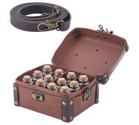 CALFOVERA Coffret D'Alchimie Médiéval en Cuir PU avec 12 fiole de Potion en Liège Sac Bandoulière Portable Porte Dés pour Bijoux et Jeux de Rôle (D&D) Sac Banane pour Homme et Femme Costume
