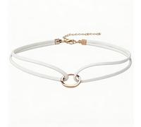 CALFOVERA Collier Ras du Cou Double Rang en Imitation Daim avec Anneau en O Style Gothique Doré Chaîne en Cuir Ajustable et Chaînette D'Extension en Alliage pour Une Décoration Bohème (Blanc).