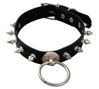 CALFOVERA Collier Ras du Cou en Cuir Synthétique avec Pendentif en Forme de O Style Punk Rivets Clous Chaîne Ajustable Style Gothique Noir Style Rock et Motard Idéal pour Un Cadeau d'halloween