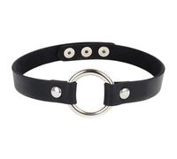 CALFOVERA Collier Ras du Cou Réglable en Cuir PU pour Femme Anneau en O Style Gothique Chaîne en Cuir Design Punk Noir Court avec Rivet pour Bijoux Fantaisie Fête d'halloween Cosplay Cadeau