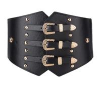 CALFOVERA Corset Extra Large en Cuir PU Noir de 15.3cm Ceinture à Nouer pour Femme Style Guêpière Élastique et Extensible Idéale au Quotidien pour Cosplay Halloween et Autres Occasions Spéciales.