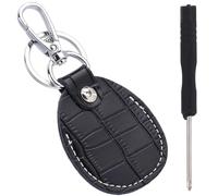 CALFOVERA Funda Para Llavero de Cuero Genuino, Color Negro, Portátil, Compatible Con Llaveros Resistentes A Arañazos, Protector de Etiqueta NFC, Estuche Para Tarjetas de Acceso Con Destornillador