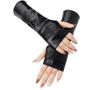 CALFOVERA Gants Courts en Cuir Synthétique Noir Brillant Métallisé pour Femme et Fille Style Rock Extensibles Style Gothique Punk Demi Paume pour Déguisement d'halloween Fête Cosplay