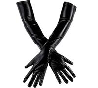 CALFOVERA Gants D'Opéra en Cuir Synthétique Noir Brillant Métallique 56cm de Long Extensibles en Similicuir pour Jeux de Rôle pour Femmes et Filles pour Halloween Déguisement Fête Cosplay