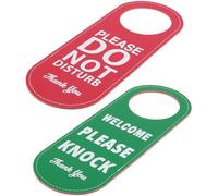CALFOVERA Lot de 2 Panneau de Porte « Ne Pas Déranger » en Cuir PU Double Face Réversible et Humoristique Idéal pour Les Cliniques Les Toilettes et Les Hôtels. Ce Panneau Discret