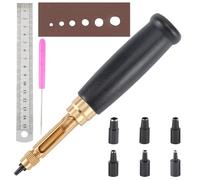 CALFOVERA Perforatrice Japonaise à Manche en Bois Noir Outil de Perforation Automatique Réglable avec 6 Embout (1.5mm /2mm /2.5mm /3mm /3.5mm /4mm) Ou pour Ceintures Sacs Bracelets et Montres
