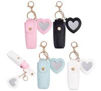 CALFOVERA Porte Clés Portable en Cuir PU avec Miroir en Forme de Cœur Mini Organiseur de Baume à Lèvres Étui de Rangement de Voyage pour Rouge à Lèvres pour Femmes et Filles Parfum Vernis à Ongles