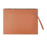 CALFOVERA Porte Documents A4 en Cuir PU Marron Fin Imperméable avec Pochette Zippée et Dragonne Amovible Idéal pour Reçus Contrats Fournitures de Bureau et Tablettes.