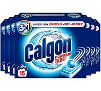 Calgon Lot de 7 tablettes nettoyantes et adoucissantes 4 en 1 pour machine à laver - Élimine le calcaire et les odeurs - Nettoyage en profondeur - Unités : 15 pastilles - Lot de 7