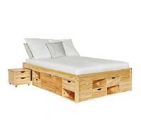 CALI - Lit 160x200cm multi-rangement Bois Massif - Altobuy Beige, Beige G