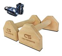 CALI SPORTS Calisthenics Barres de parallettes en bois | Barres de pompes qui ne glissent pas et ne bougent pas | Bandages de poignet inclus (petit)